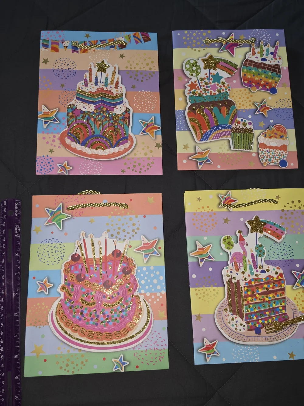 4 Colorful Birthday Cake Gift Bags - Multicolor Party Supplies New